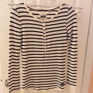 Super Dry Long Sleeved Striped Knit Top